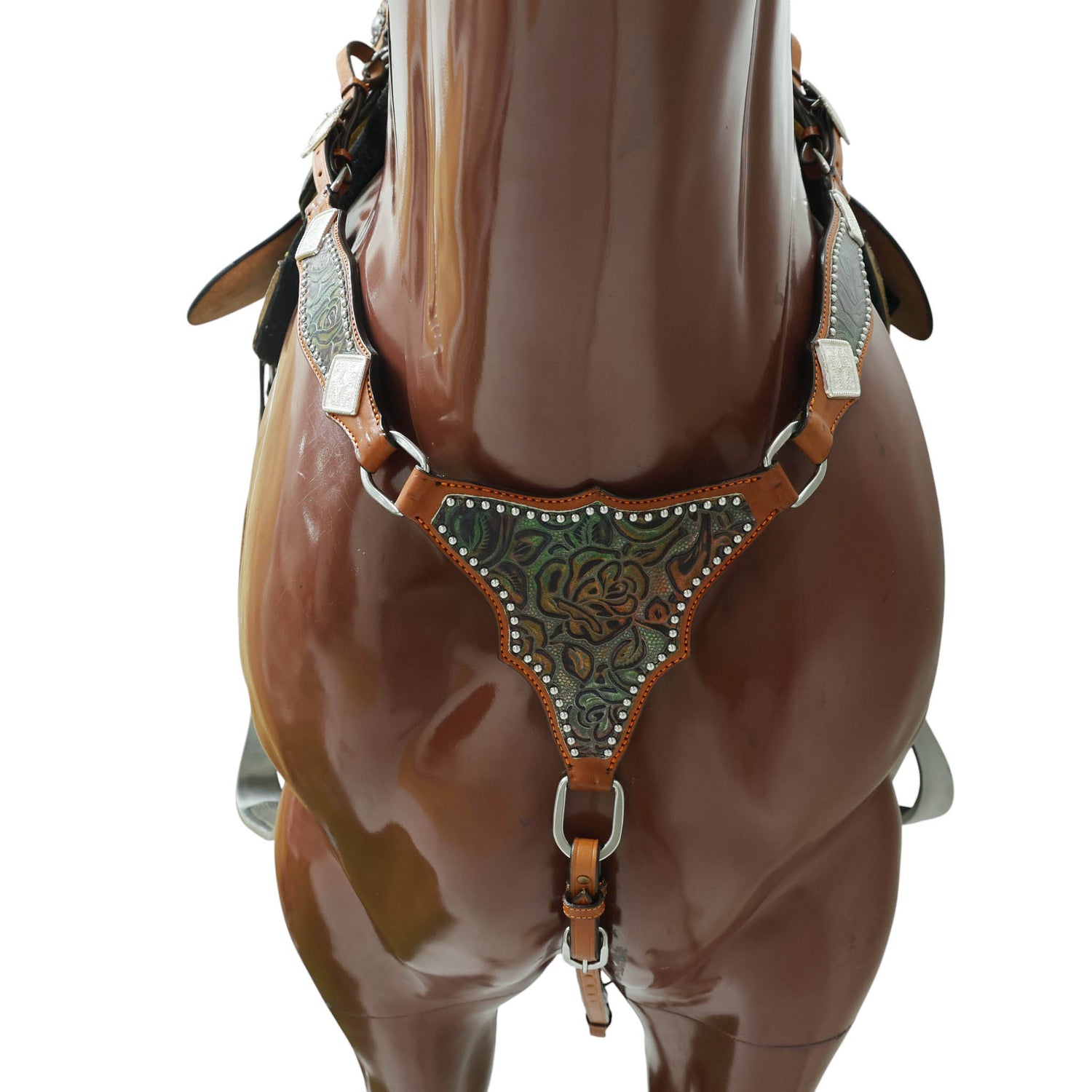 Western Leather Headstall &amp; Breast Collar Set – Rainbow Rose Embossed Leather