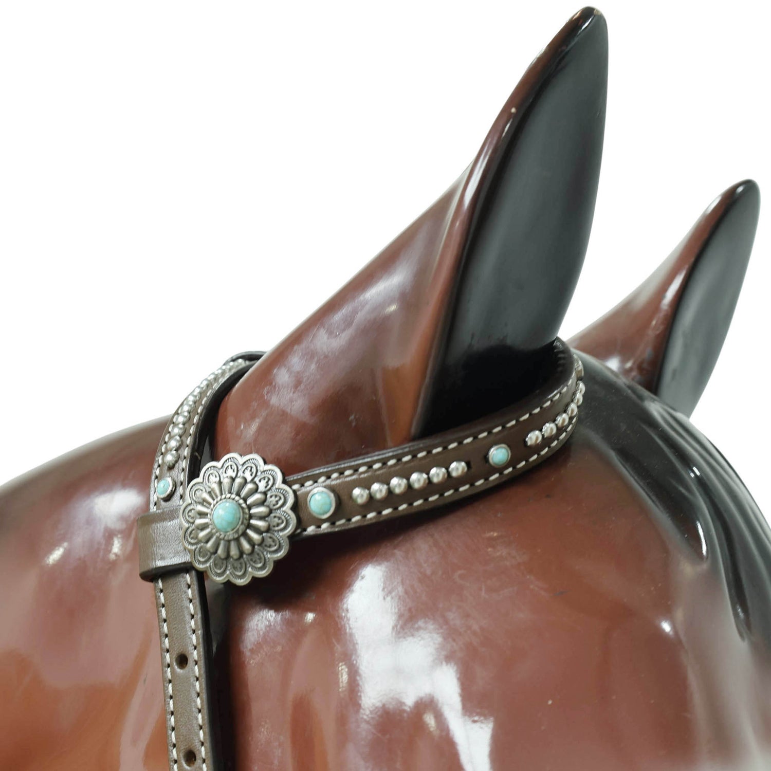 Western Leather Headstall and Breast Collar Tack Set – Silver &amp; Gray Aztec Embossed