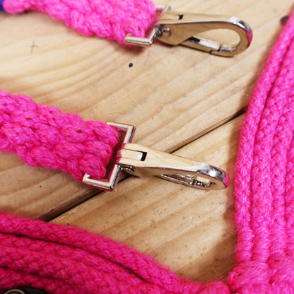 Pink and Royal Mohair Western Headstall Tack Set with 32” Front Girth – Complete Set with Breast Collar, Bronc Halter &amp; Wither Strap – Antique Copper Hardware – Handcrafted
