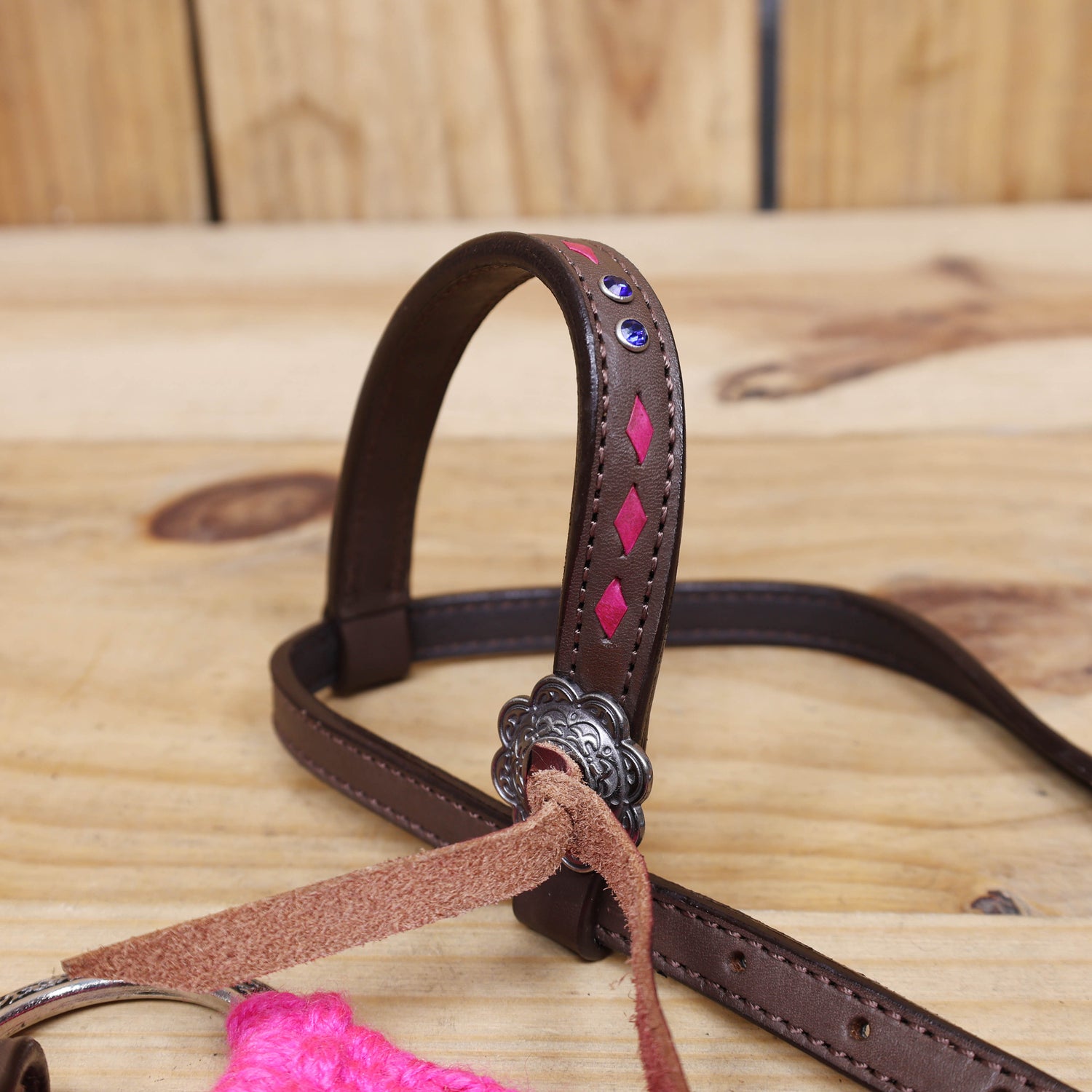 Pink and Royal Mohair Western Headstall Tack Set with 32” Front Girth – Complete Set with Breast Collar, Bronc Halter &amp; Wither Strap – Antique Copper Hardware – Handcrafted