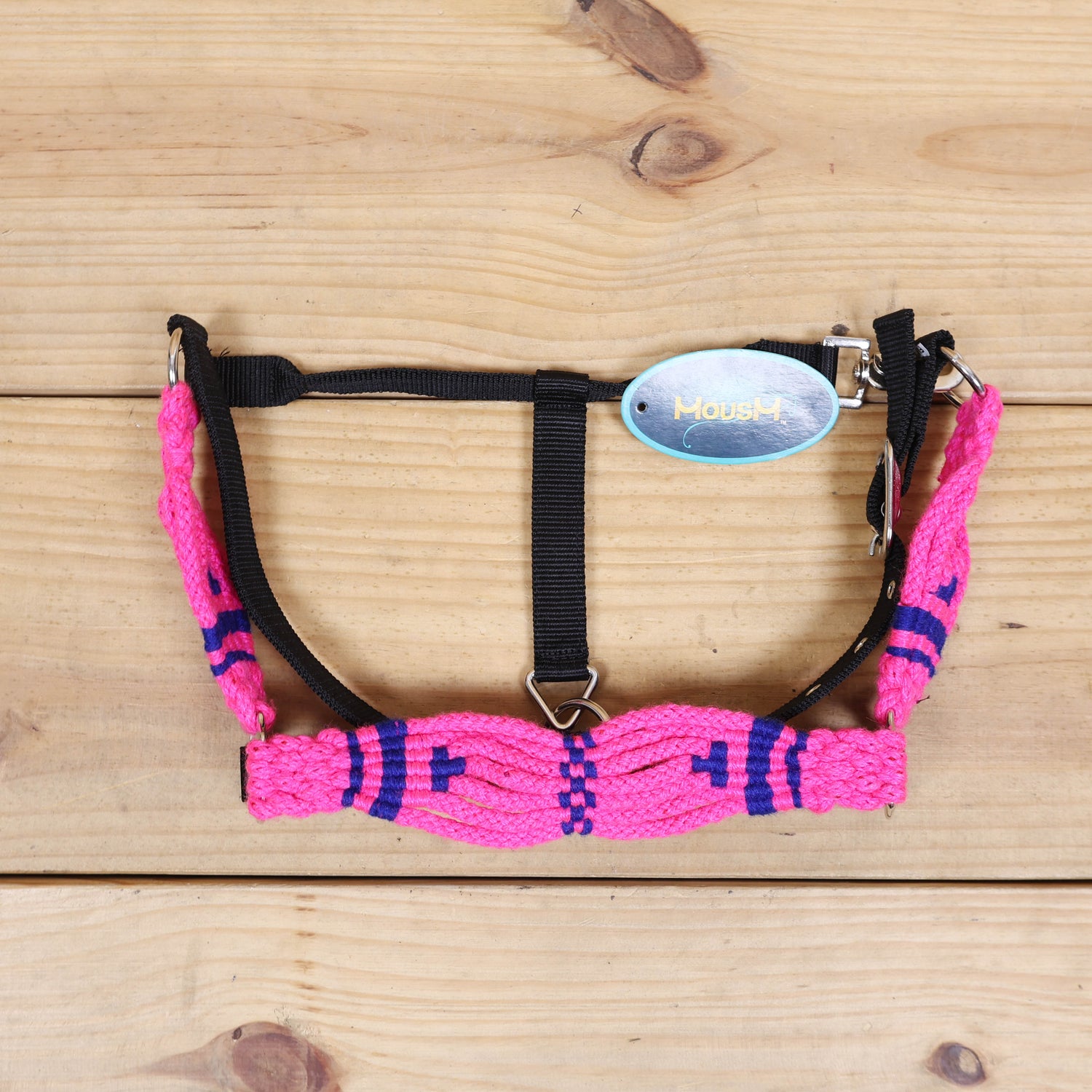 Pink and Royal Mohair Western Headstall Tack Set with 32” Front Girth – Complete Set with Breast Collar, Bronc Halter &amp; Wither Strap – Antique Copper Hardware – Handcrafted