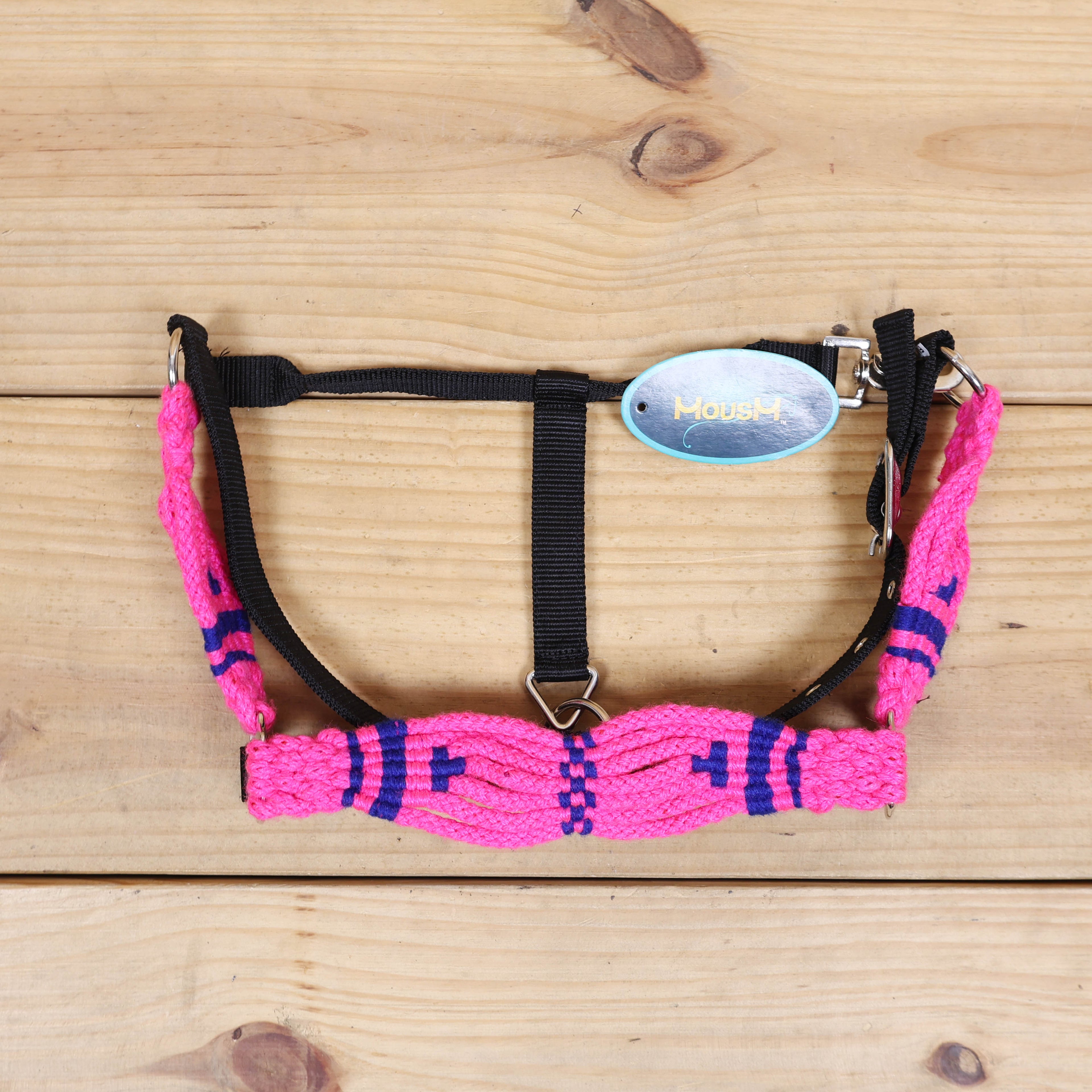 Pink and Royal Mohair Western Headstall Tack Set with 32” Front Girth – Complete Set with Breast Collar, Bronc Halter &amp; Wither Strap – Antique Copper Hardware – Handcrafted