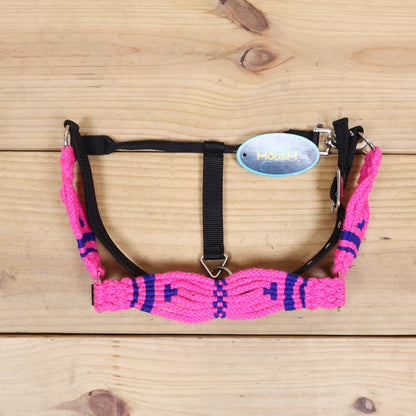 Pink and Royal Mohair Western Headstall Tack Set with 32” Front Girth – Complete Set with Breast Collar, Bronc Halter &amp; Wither Strap – Antique Copper Hardware – Handcrafted