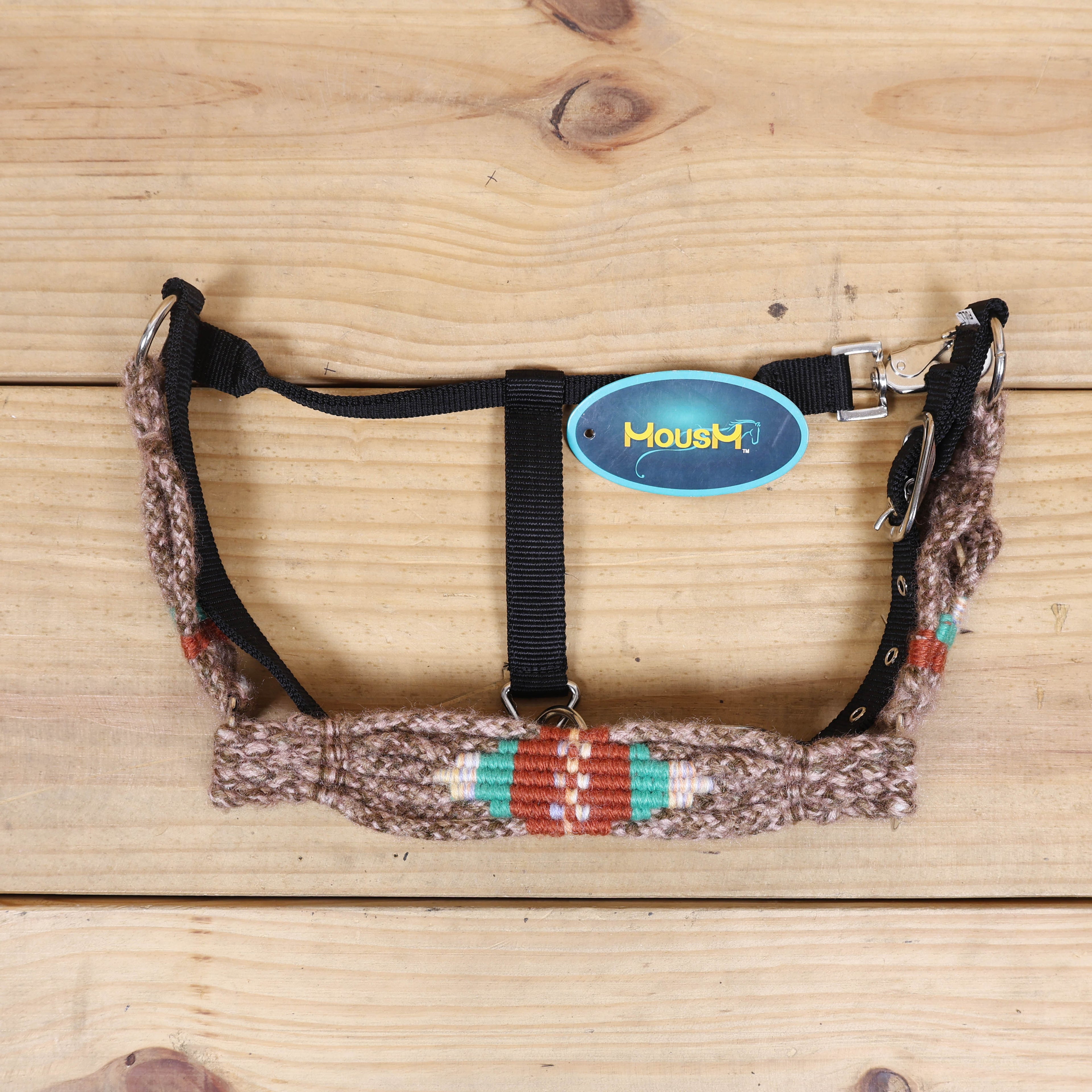 Beige, Turquoise &amp; Reddish Brown Mohair Western Headstall Tack Set with 32” Front Girth – Complete Set with Breast Collar, Bronc Halter &amp; Wither Strap – Antique Copper Hardware – Handcrafted