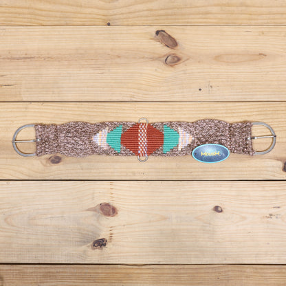 Beige, Turquoise &amp; Reddish Brown Mohair Western Headstall Tack Set with 32” Front Girth – Complete Set with Breast Collar, Bronc Halter &amp; Wither Strap – Antique Copper Hardware – Handcrafted