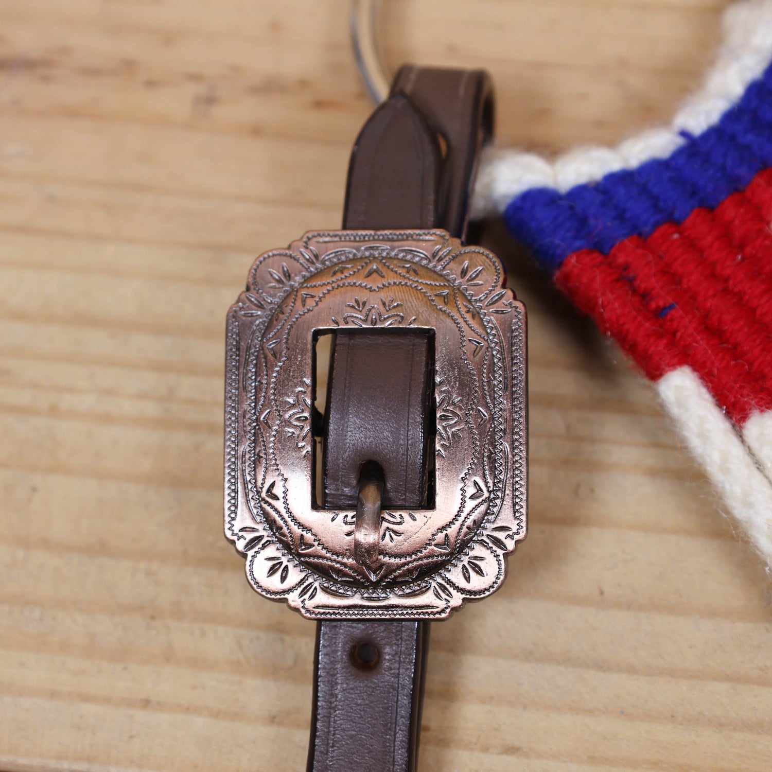 Red, Royal Blue &amp; White Mohair Western Headstall Tack Set with 32” Front Girth – Complete 5-Piece Set with Breast Collar, Bronc Halter &amp; Wither Strap – Antique Copper Hardware – Handcrafted