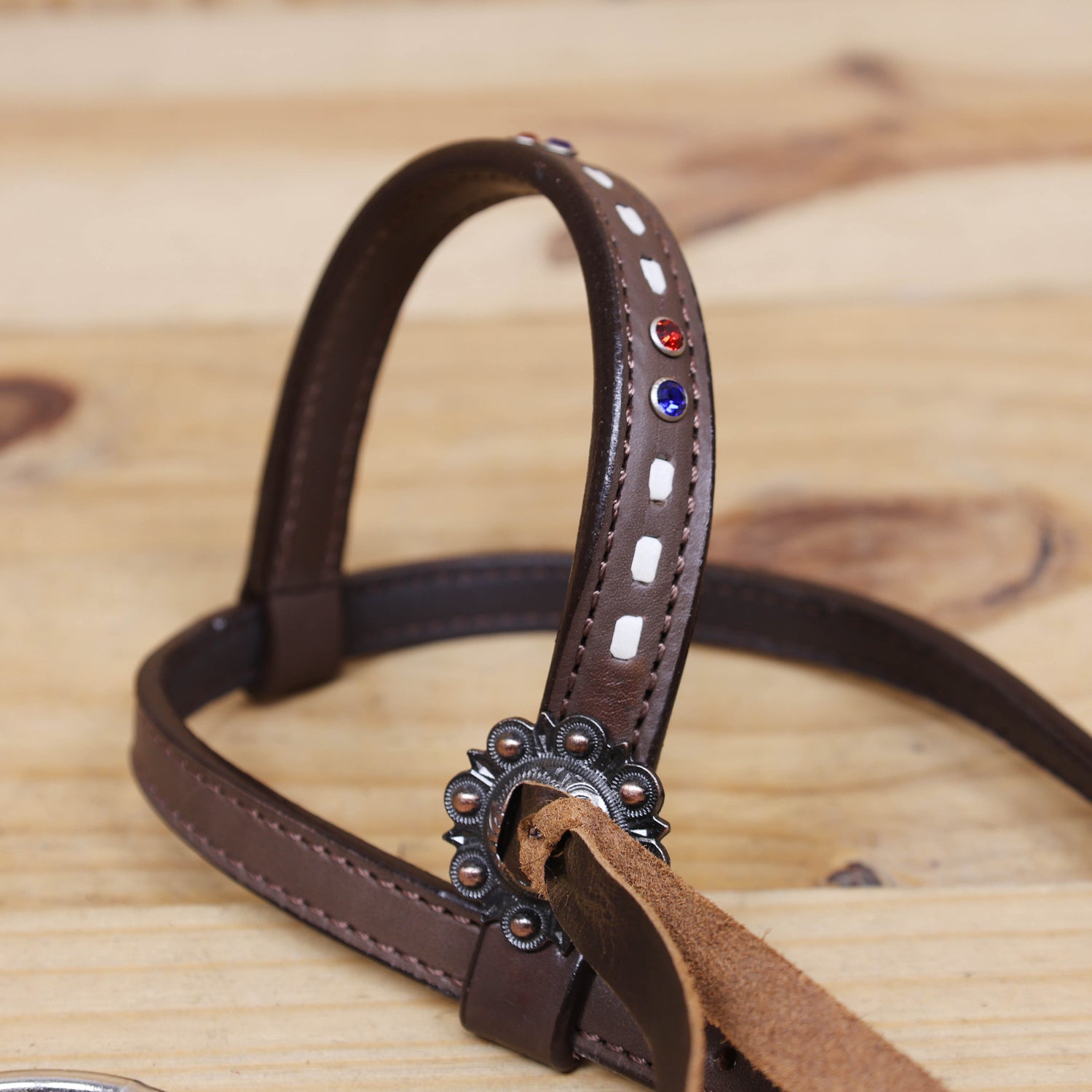 Red, Royal Blue &amp; White Mohair Western Headstall Tack Set with 32” Front Girth – Complete 5-Piece Set with Breast Collar, Bronc Halter &amp; Wither Strap – Antique Copper Hardware – Handcrafted
