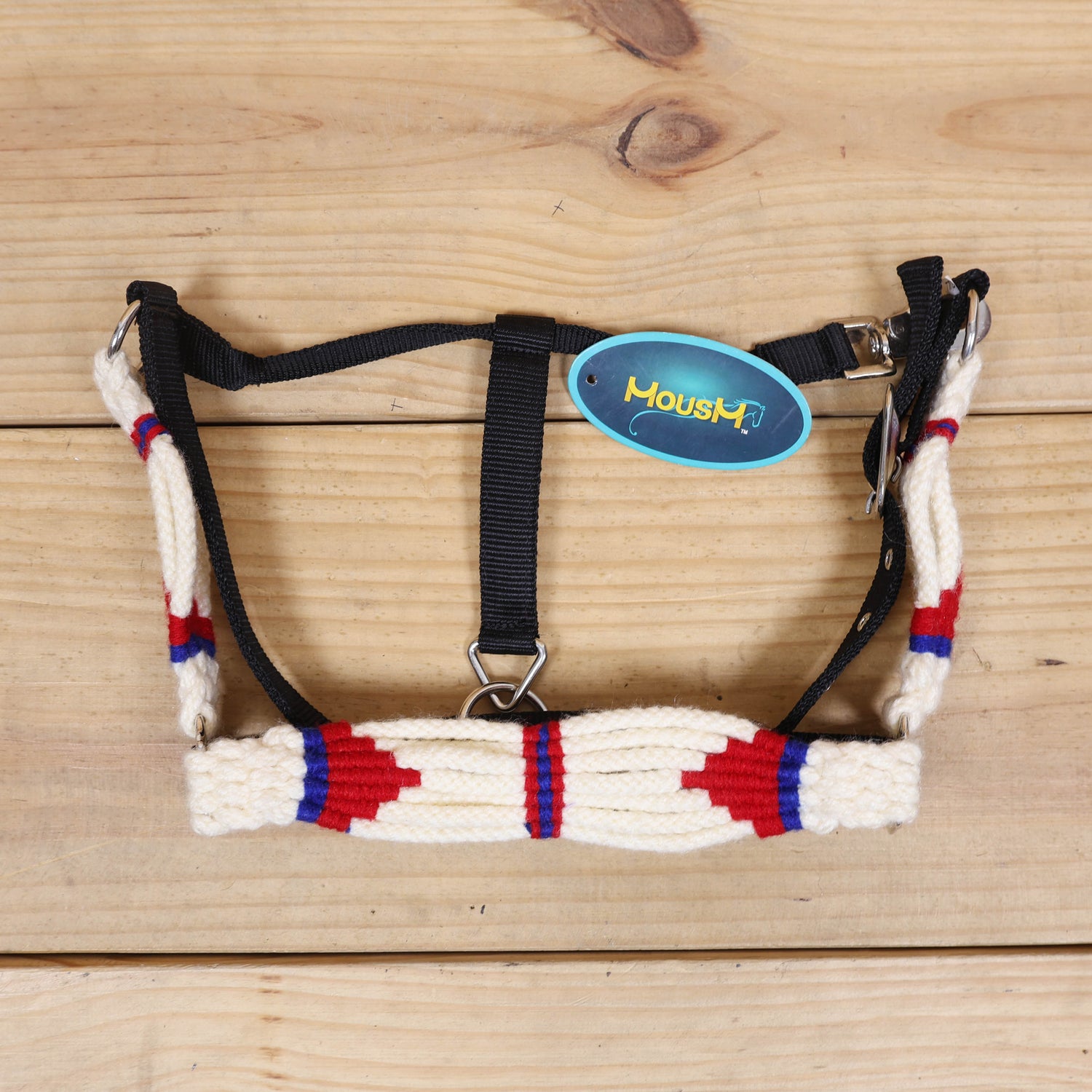 Red, Royal Blue &amp; White Mohair Western Headstall Tack Set with 32” Front Girth – Complete 5-Piece Set with Breast Collar, Bronc Halter &amp; Wither Strap – Antique Copper Hardware – Handcrafted