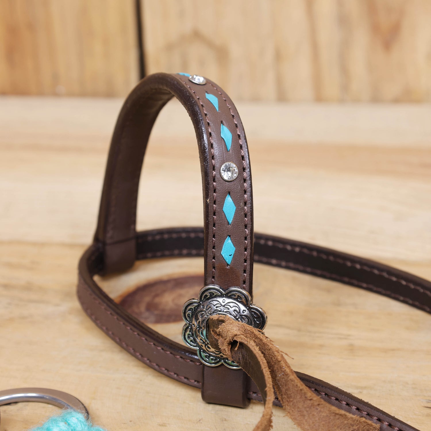 Turquoise and Green Mohair Western Headstall Tack Set with 32” Front Girth – Complete 5-Piece Set on Argentine Leather – Antique Copper Hardware – Handcrafted