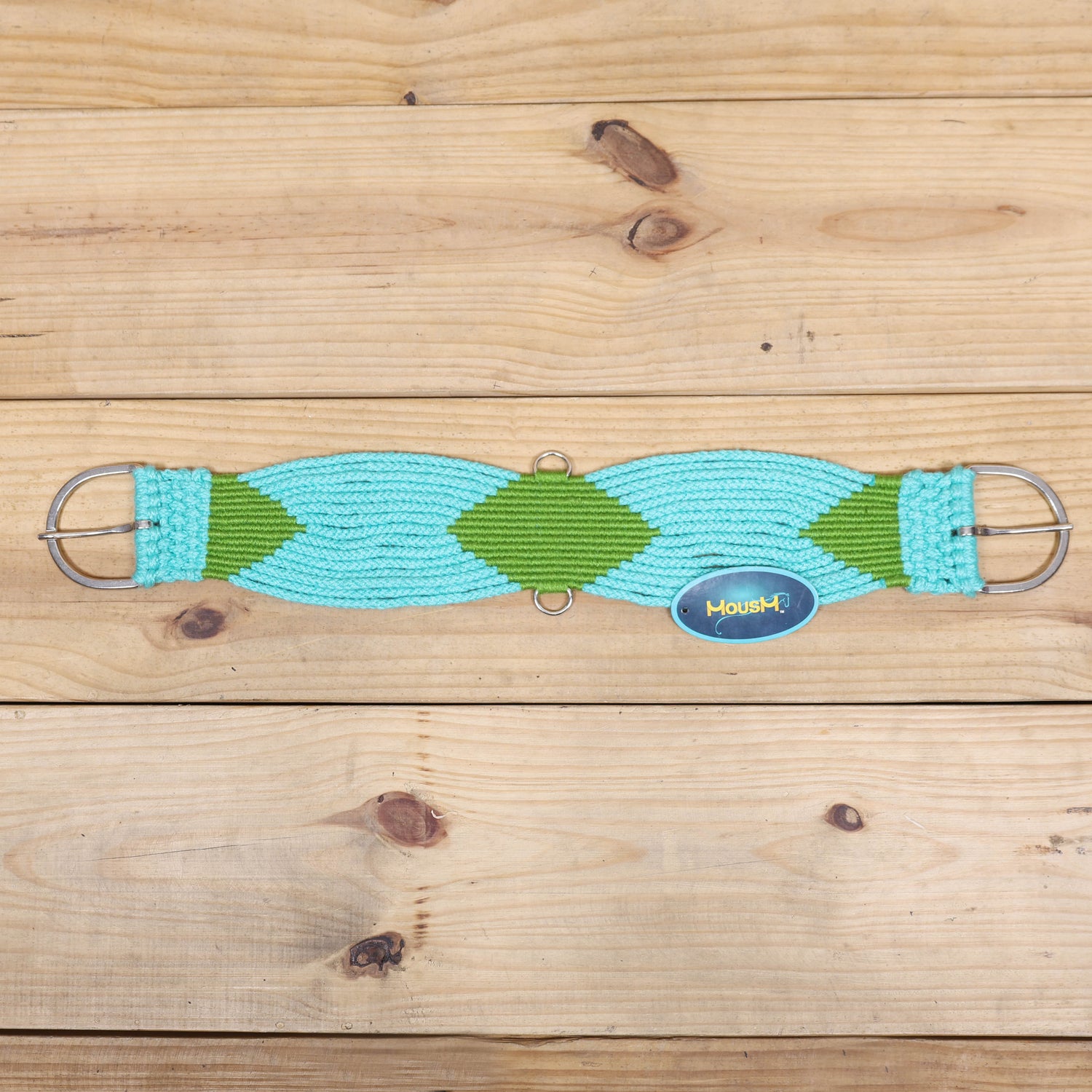 Turquoise and Green Mohair Western Headstall Tack Set with 32” Front Girth – Complete 5-Piece Set on Argentine Leather – Antique Copper Hardware – Handcrafted