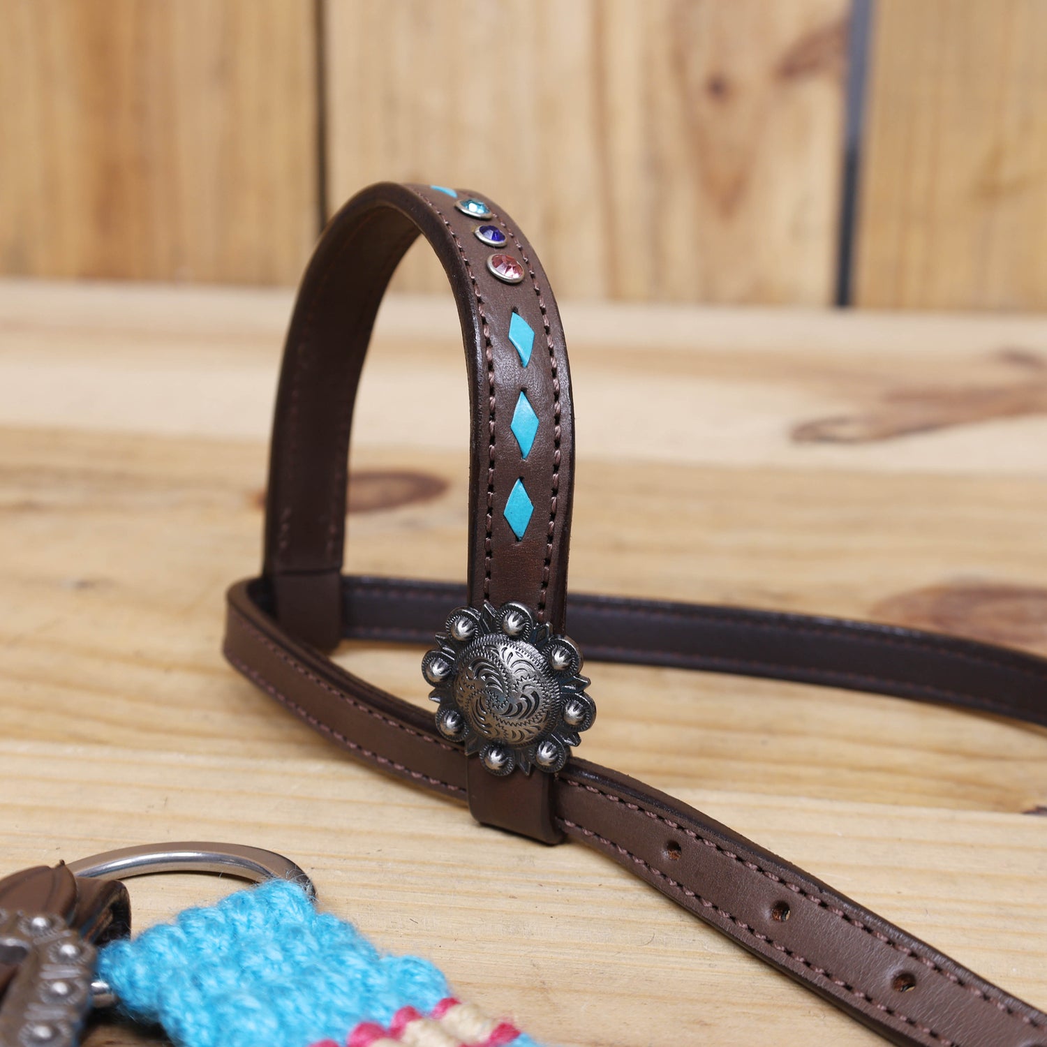 Sky Blue, Light Red &amp; Purple Mohair Western Headstall Tack Set with 32” Front Girth – Complete 5-Piece Set on Argentina Leather – Antique Copper Hardware – Handcrafted