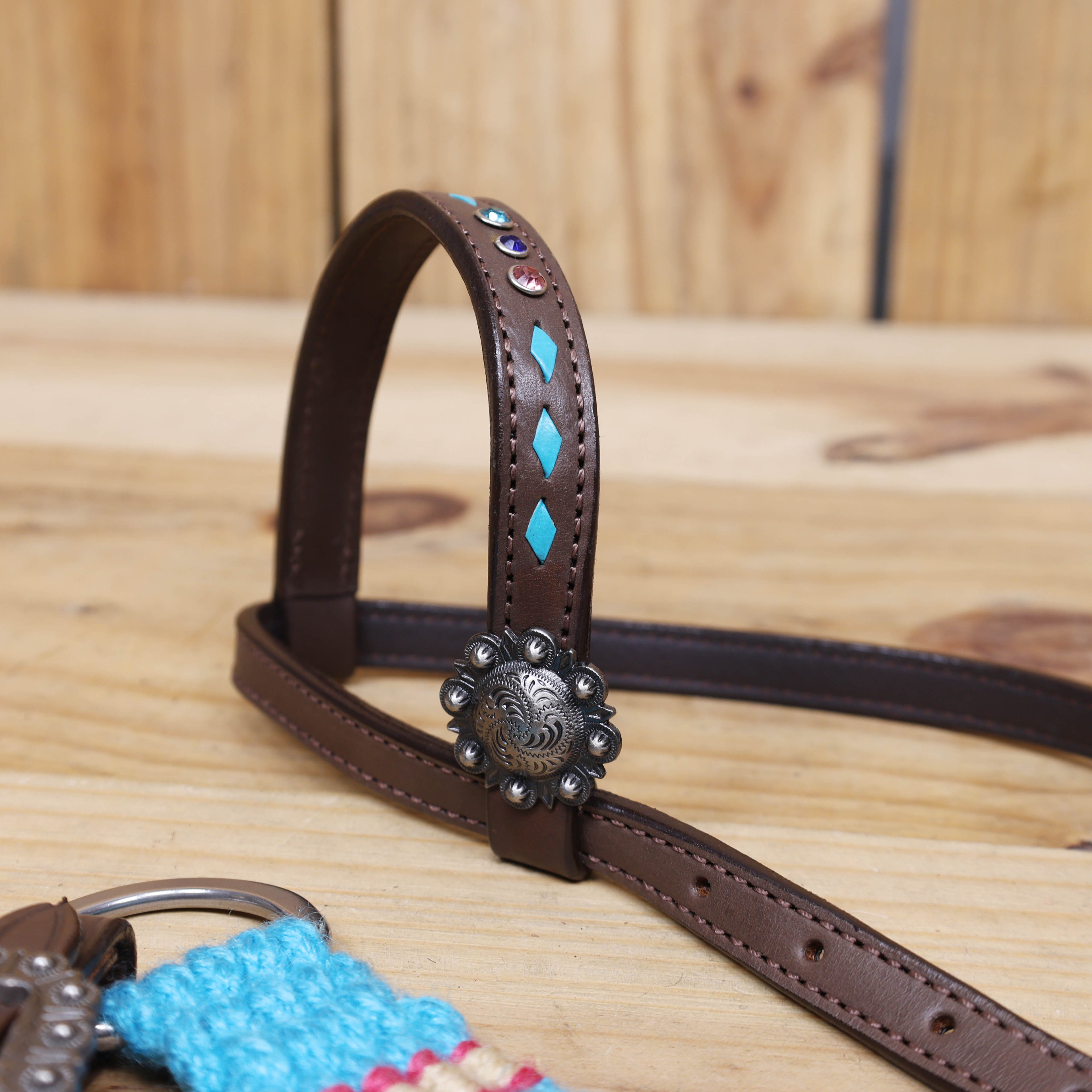 Sky Blue, Light Red &amp; Purple Mohair Western Headstall Tack Set with 32” Front Girth – Complete 5-Piece Set on Argentina Leather – Antique Copper Hardware – Handcrafted