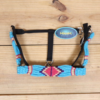Sky Blue, Light Red &amp; Purple Mohair Western Headstall Tack Set with 32” Front Girth – Complete 5-Piece Set on Argentina Leather – Antique Copper Hardware – Handcrafted