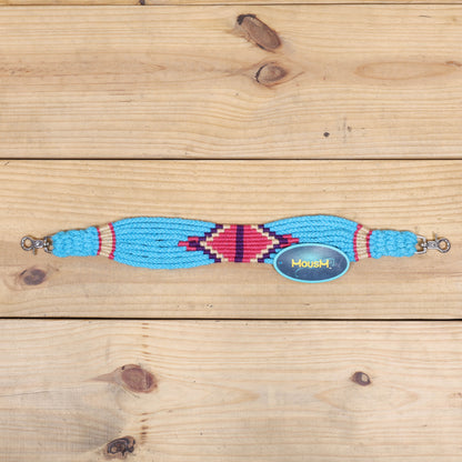 Sky Blue, Light Red &amp; Purple Mohair Western Headstall Tack Set with 32” Front Girth – Complete 5-Piece Set on Argentina Leather – Antique Copper Hardware – Handcrafted