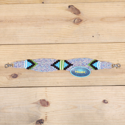 Grey, Green, Purple &amp; Sky Blue Mohair Western Headstall Tack Set with 32” Front Girth – Complete 5-Piece Set on Argentina Leather – Antique Copper Hardware – Handcrafted