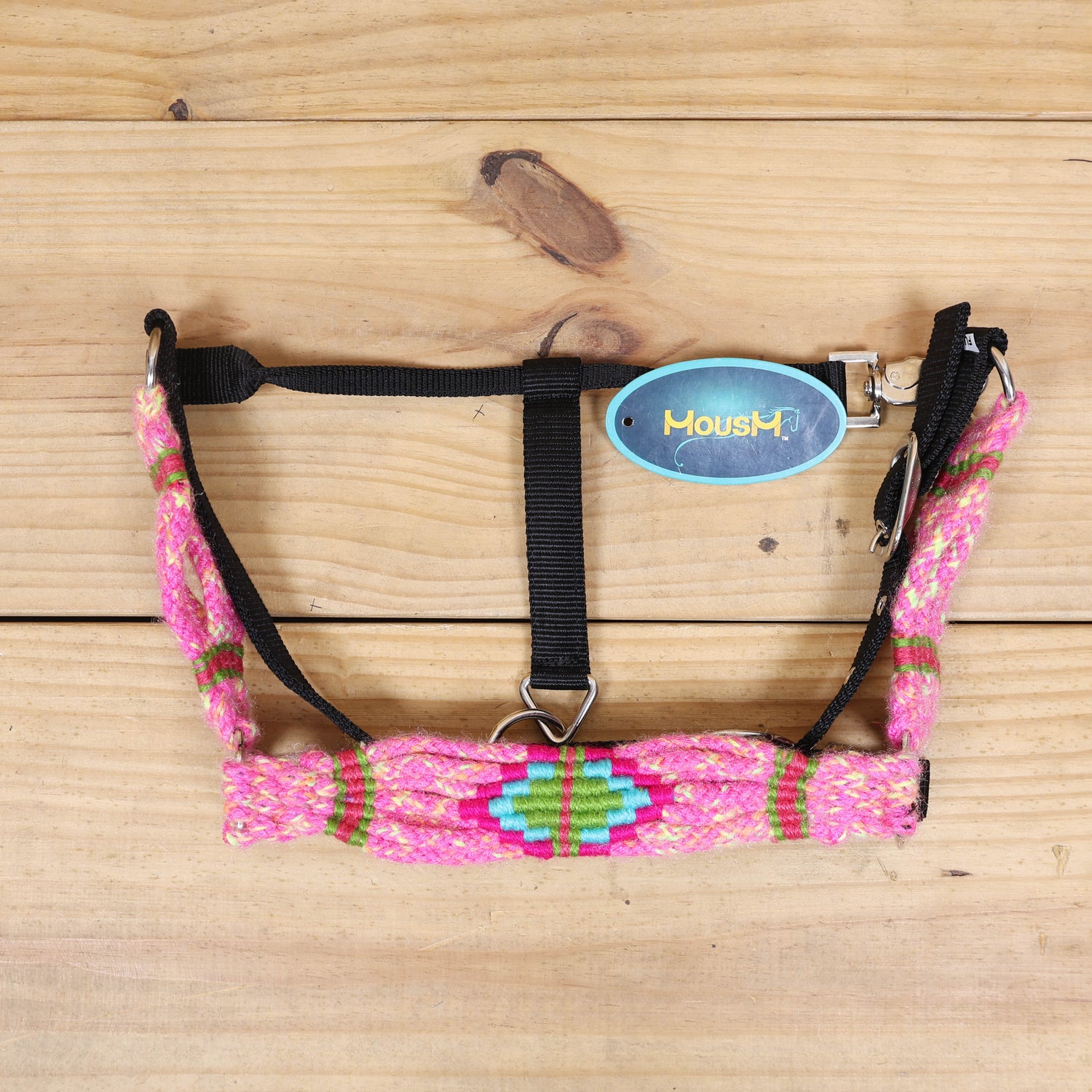 Pink, Teal &amp; Green Mohair Western Headstall Tack Set with 32” Front Girth – Complete 5-Piece Set on Argentina Leather – Antique Copper Hardware – Handcrafted