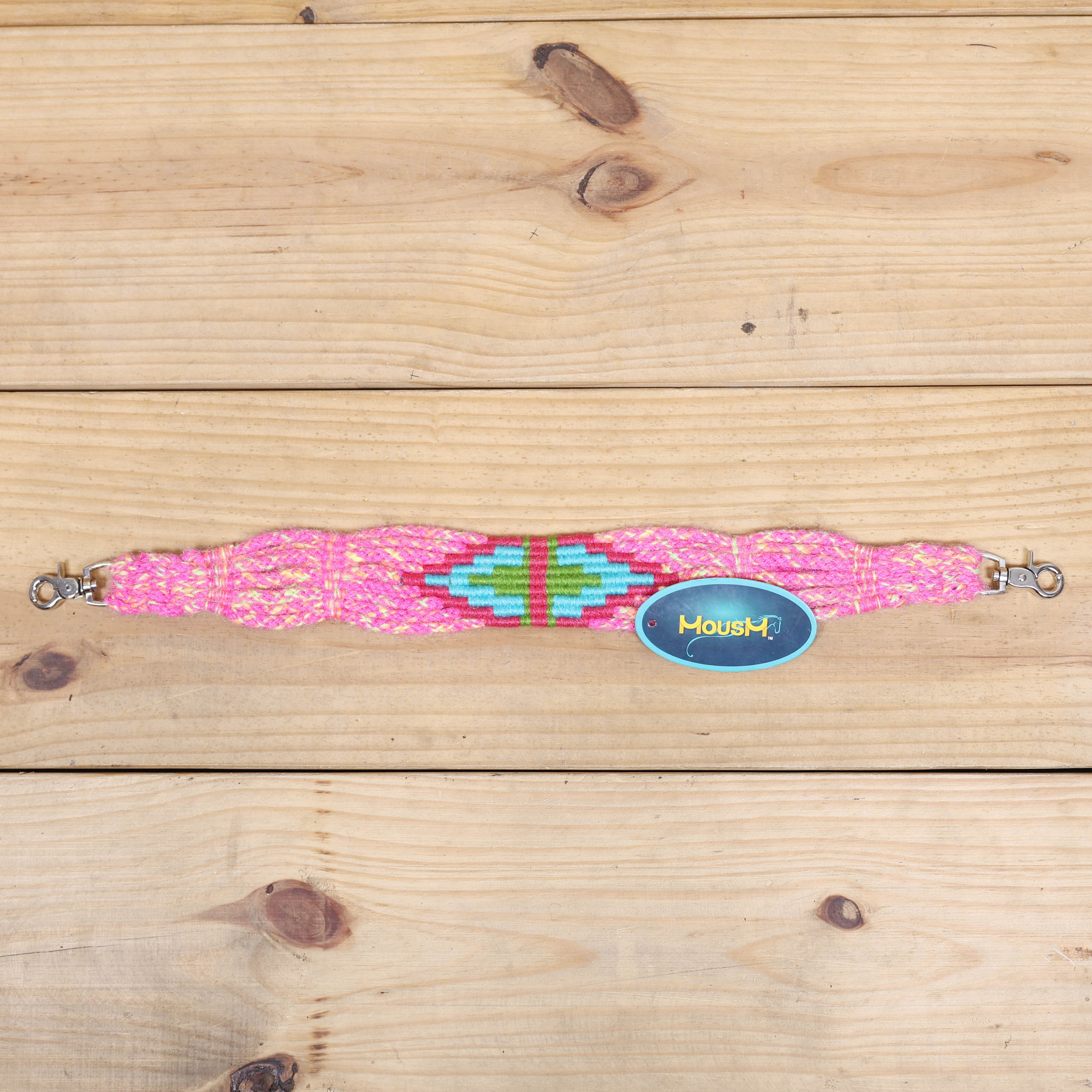 Pink, Teal &amp; Green Mohair Western Headstall Tack Set with 32” Front Girth – Complete 5-Piece Set on Argentina Leather – Antique Copper Hardware – Handcrafted