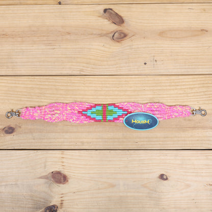 Pink, Teal &amp; Green Mohair Western Headstall Tack Set with 32” Front Girth – Complete 5-Piece Set on Argentina Leather – Antique Copper Hardware – Handcrafted