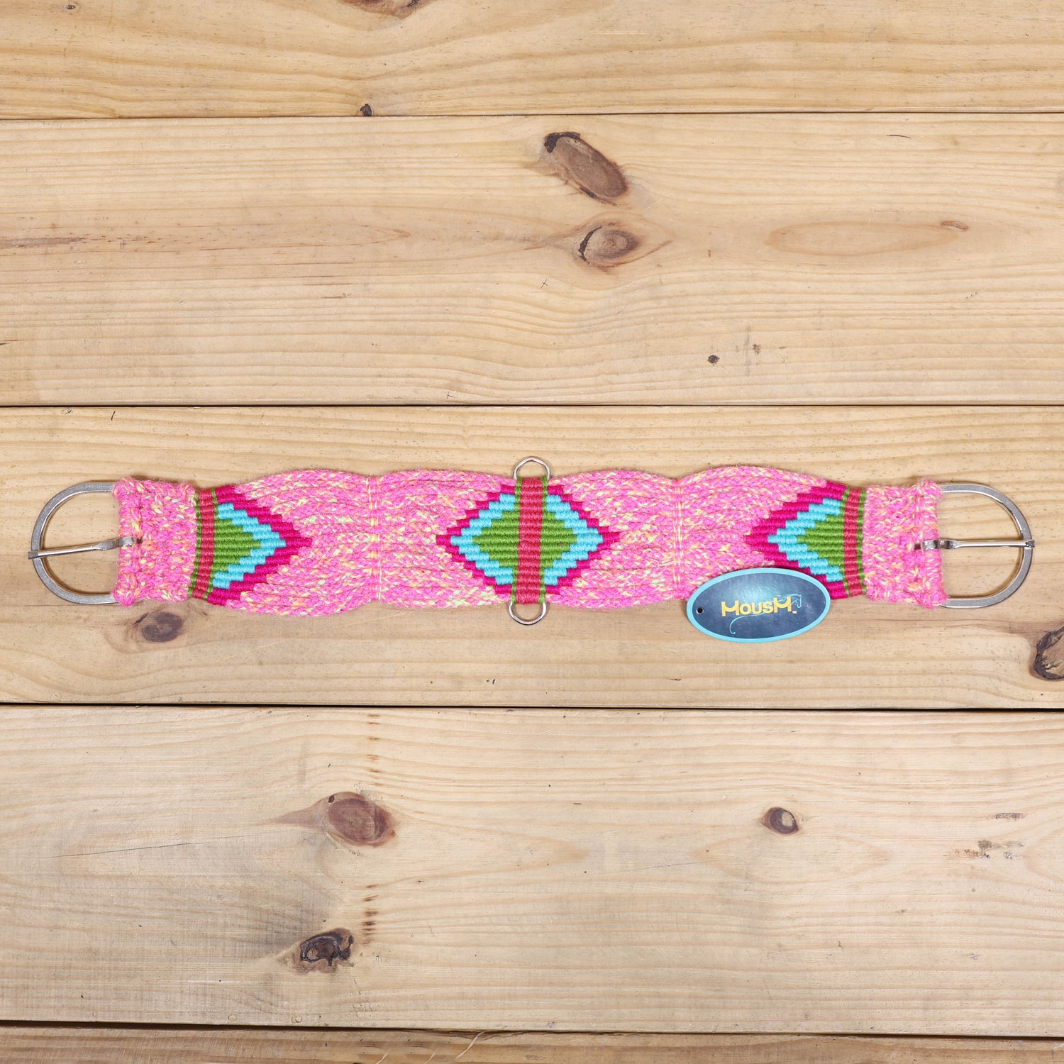 Pink, Teal &amp; Green Mohair Western Headstall Tack Set with 32” Front Girth – Complete 5-Piece Set on Argentina Leather – Antique Copper Hardware – Handcrafted