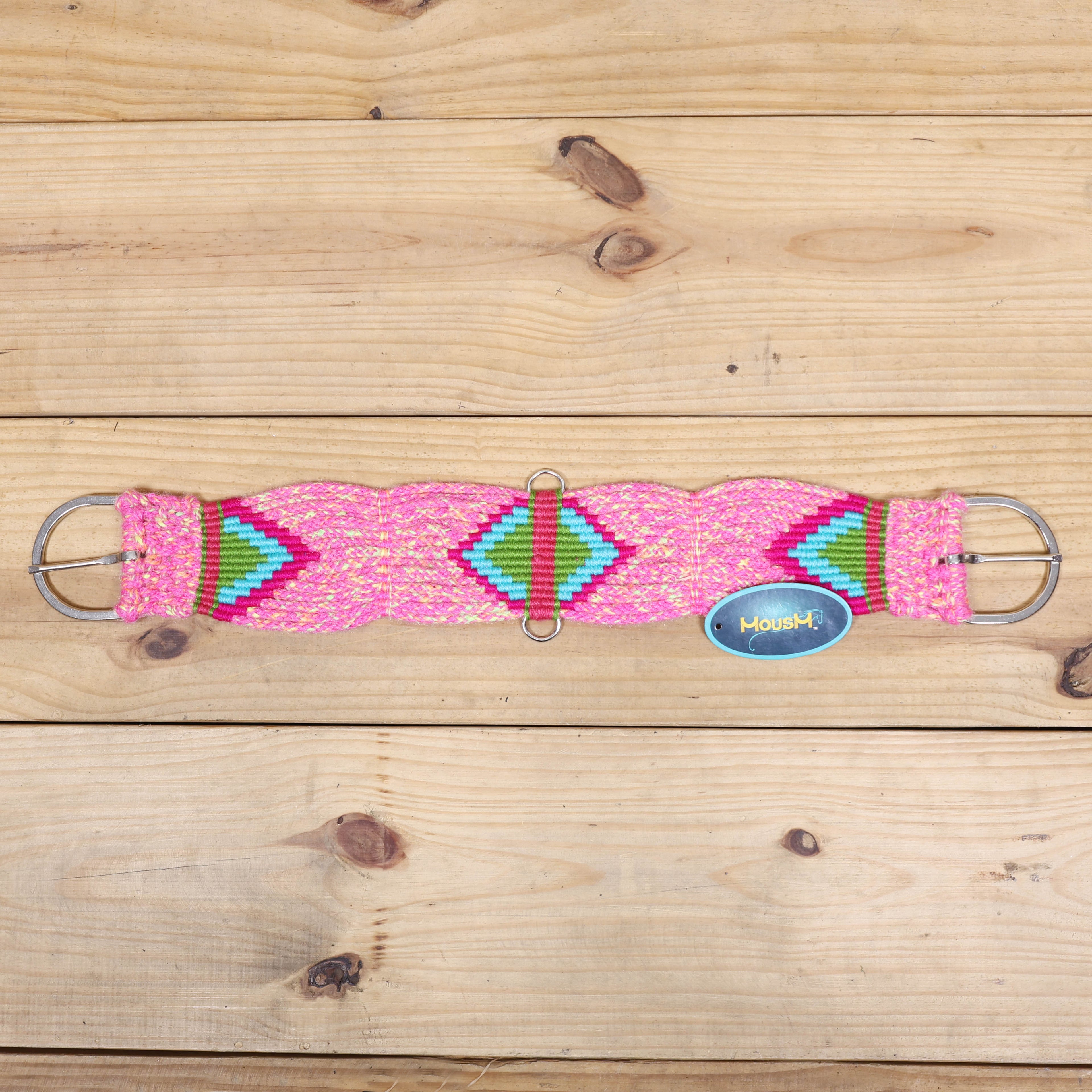 Pink, Teal &amp; Green Mohair Western Headstall Tack Set with 32” Front Girth – Complete 5-Piece Set on Argentina Leather – Antique Copper Hardware – Handcrafted