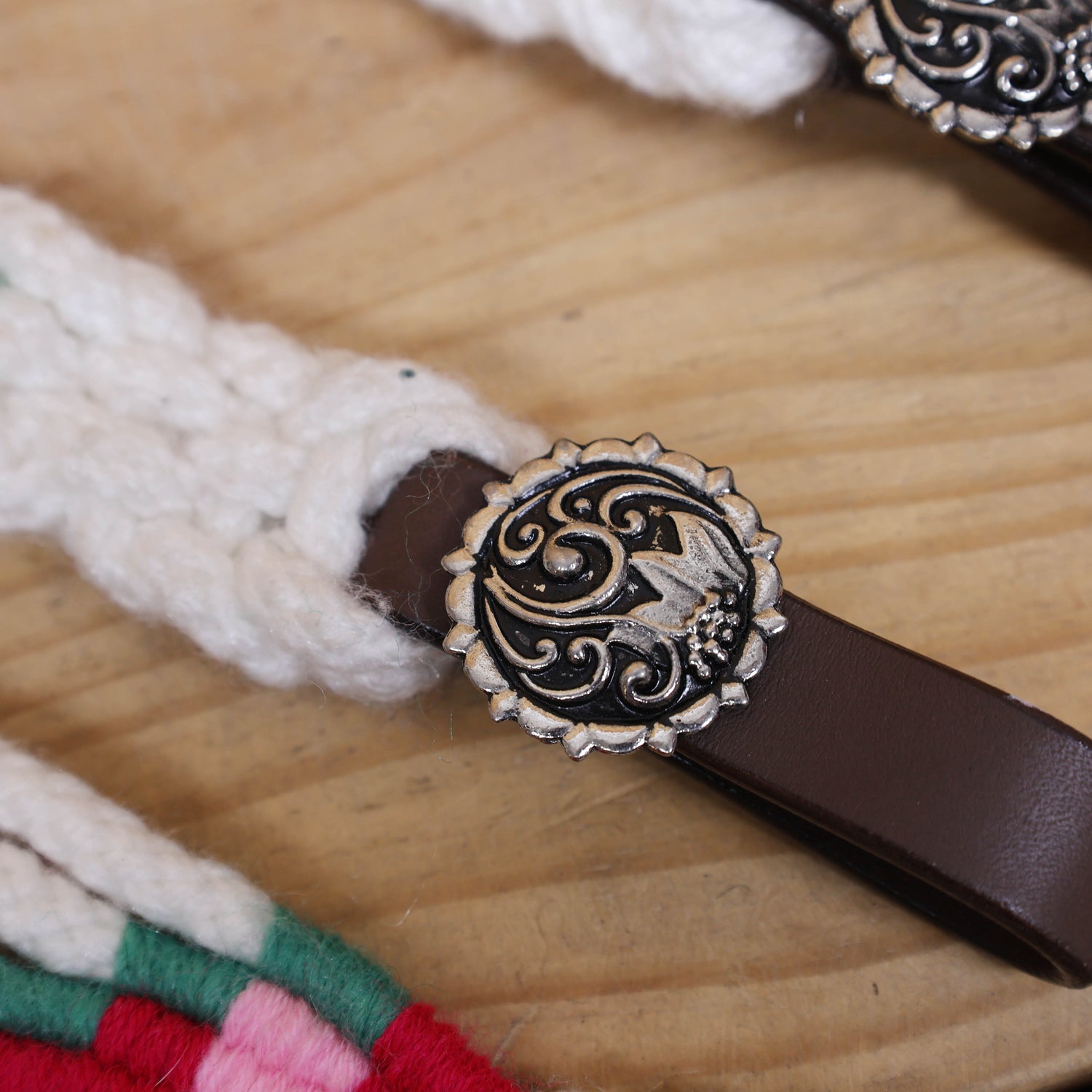 Green Cactus Mohair Western Headstall Tack Set with 32” Front Girth – White, Green &amp; Red – Complete 5-Piece Set on Argentina Leather – Antique Copper Hardware – Handcrafted