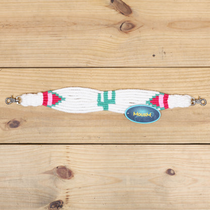 Green Cactus Mohair Western Headstall Tack Set with 32” Front Girth – White, Green &amp; Red – Complete 5-Piece Set on Argentina Leather – Antique Copper Hardware – Handcrafted