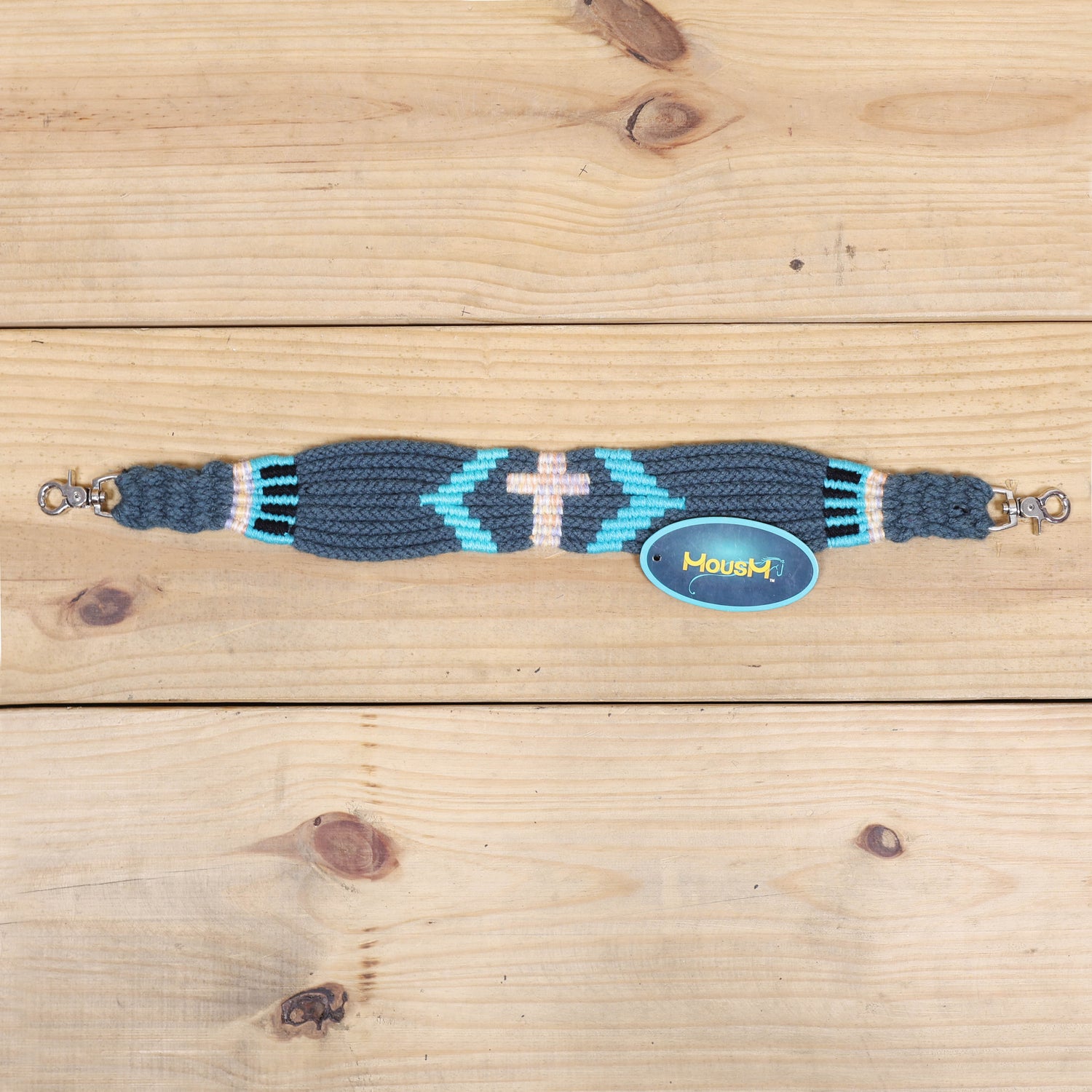 Dark Grey, Sky Blue &amp; Beige Mohair Western Headstall Tack Set with 32” Front Girth – Complete 5-Piece Set on Argentina Leather – Antique Copper Hardware – Handcrafted