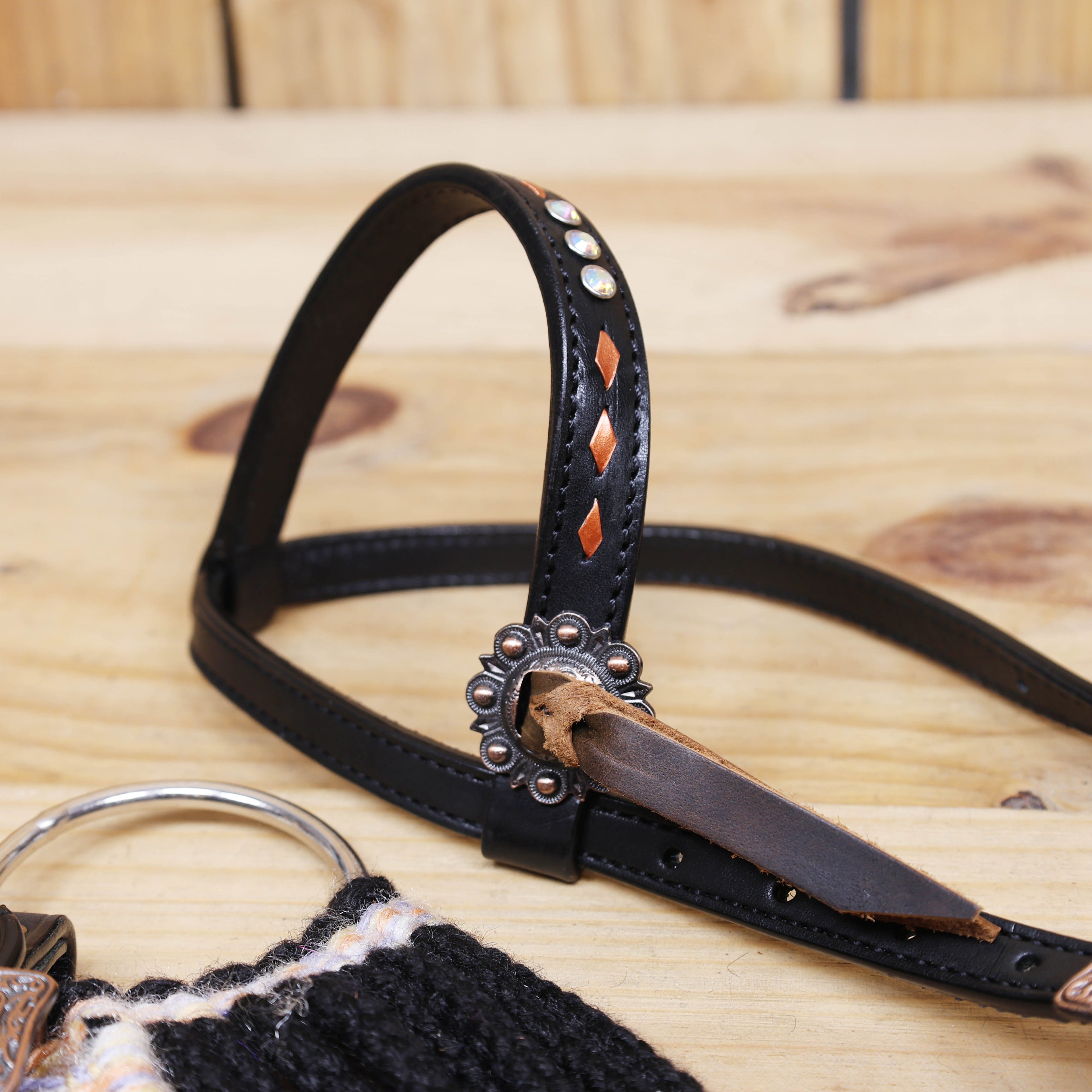 Dark Grey, Sky Blue &amp; Beige Mohair Western Headstall Set Only on Argentina Leather – Antique Copper Hardware – Handcrafted