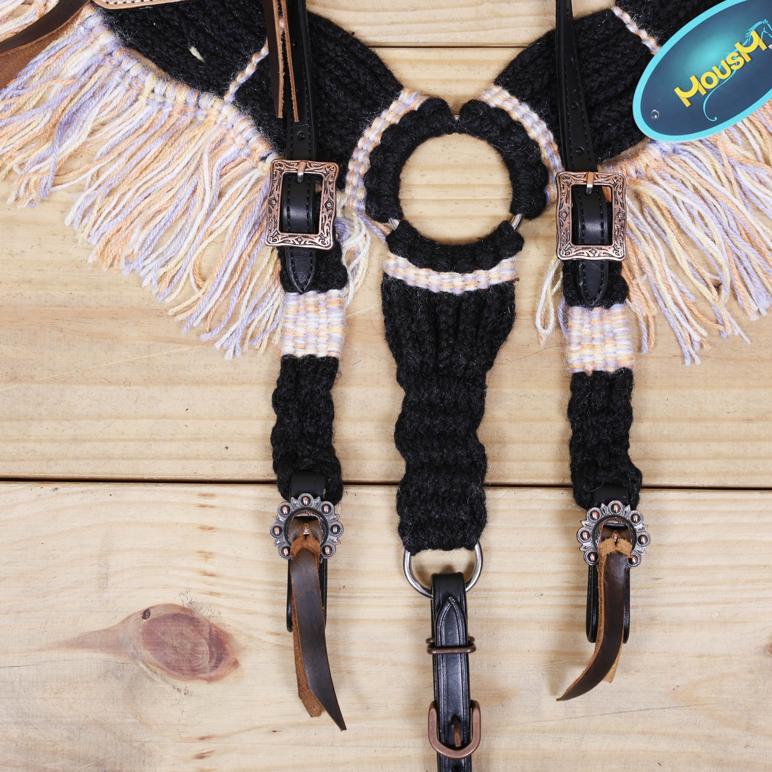 Dark Grey, Sky Blue &amp; Beige Mohair Western Headstall Set Only on Argentina Leather – Antique Copper Hardware – Handcrafted