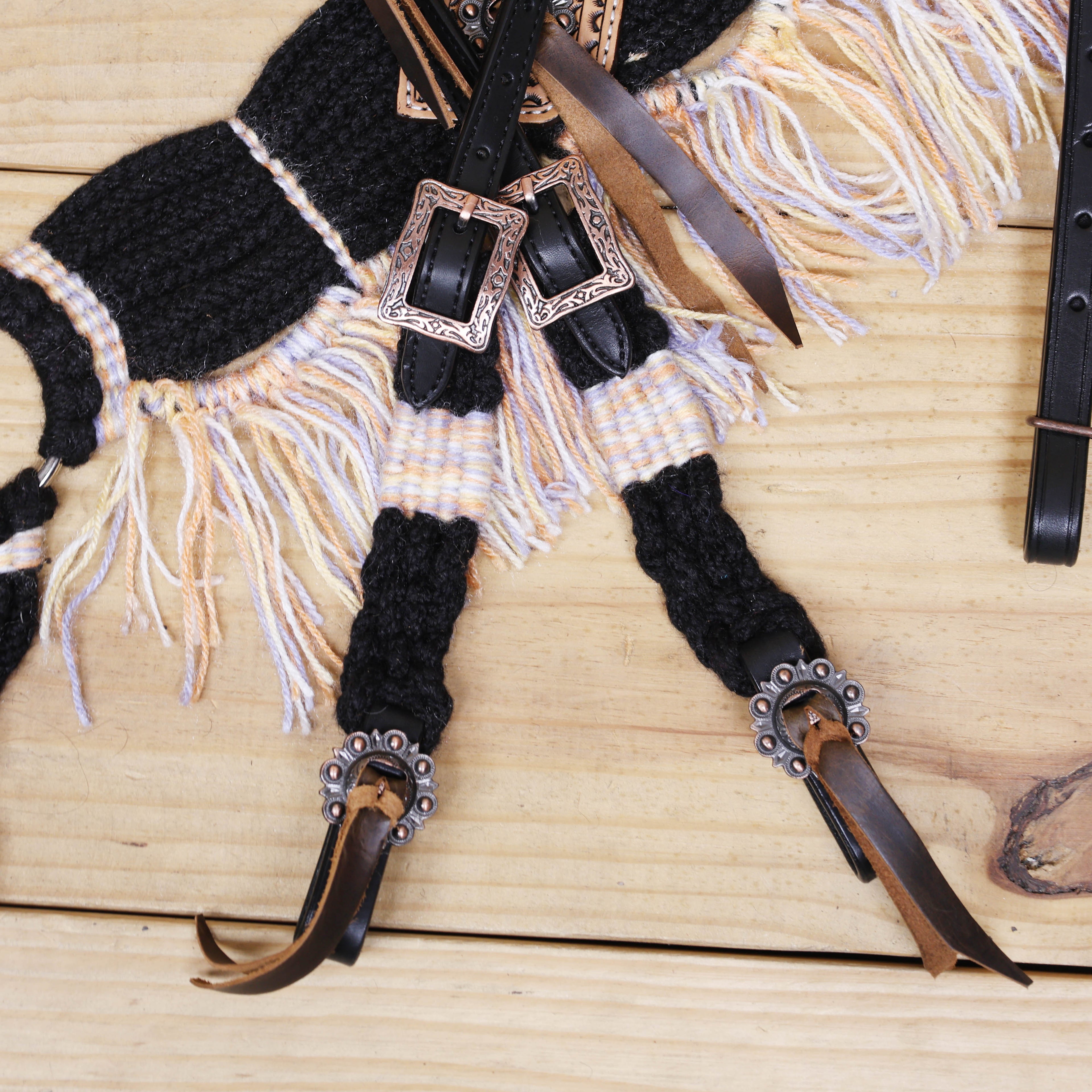 Dark Grey, Sky Blue &amp; Beige Mohair Western Headstall Set Only on Argentina Leather – Antique Copper Hardware – Handcrafted