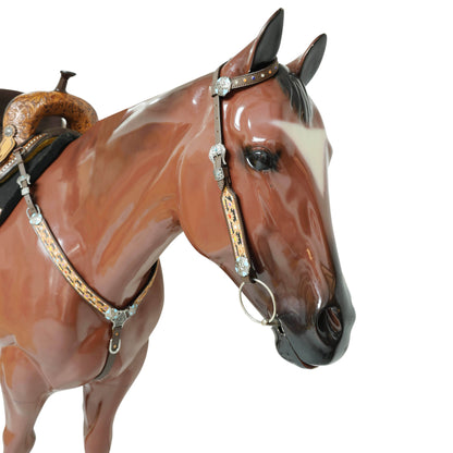 Western Leather Headstall &amp; Breast Collar Tack Set – Hand-Tooled Floral &amp; Geometric Carving with Hand Painting, Genuine Argentina Cow Leather