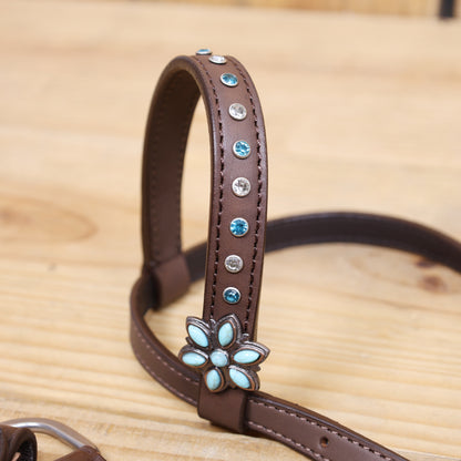 Handmade Western Leather Complete Tack Set – Teal Butterfly Hand Painted, Antique Carved Finish, Turquoise Flower Concho, Genuine Argentina Cow Leather – Full Horse