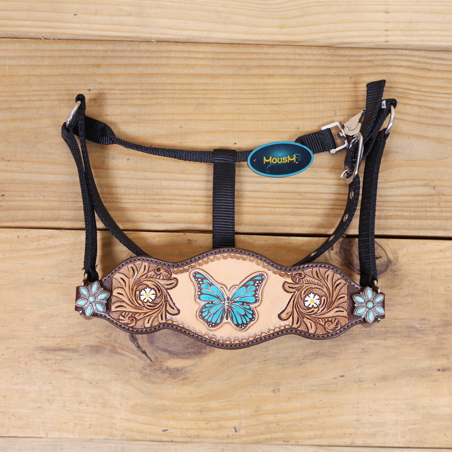 Handmade Western Leather Complete Tack Set – Teal Butterfly Hand Painted, Antique Carved Finish, Turquoise Flower Concho, Genuine Argentina Cow Leather – Full Horse