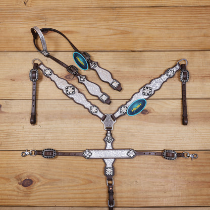 Silver Glitter Western Horse Tack with Bling Rhinestone Conchos