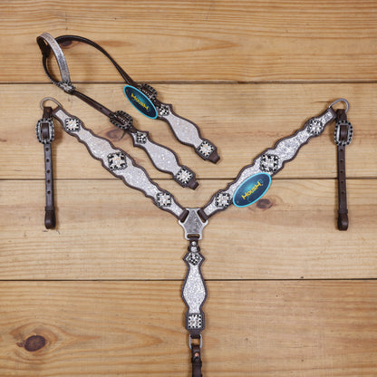 Silver Glitter Western Horse Tack with Bling Rhinestone Conchos