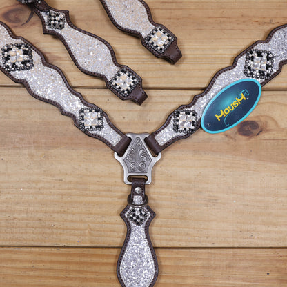 Silver Glitter Western Horse Tack with Bling Rhinestone Conchos