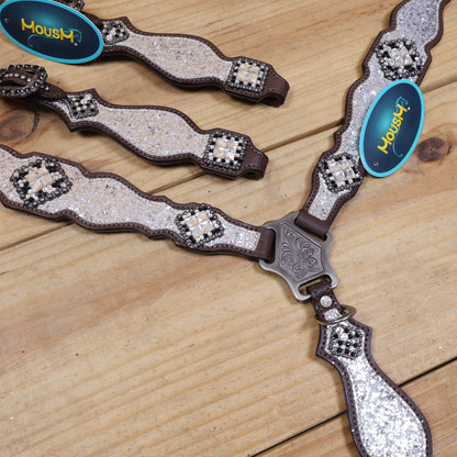 Silver Glitter Western Horse Tack with Bling Rhinestone Conchos
