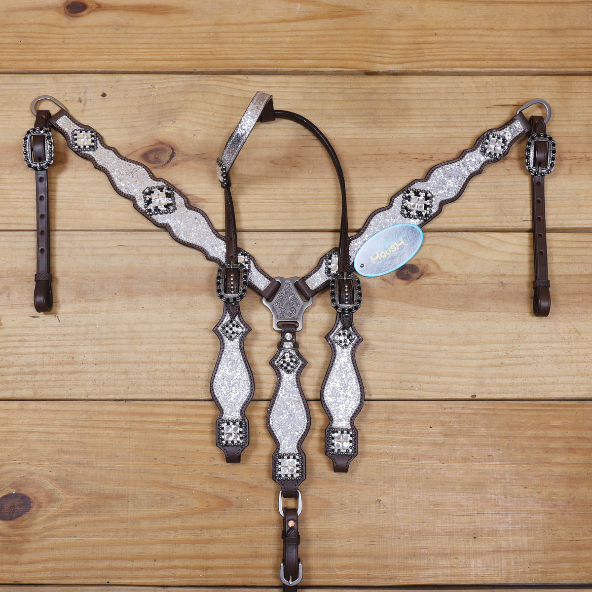 Silver Glitter Western Horse Tack with Bling Rhinestone Conchos