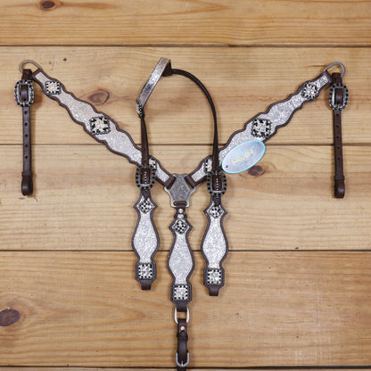 Silver Glitter Western Horse Tack with Bling Rhinestone Conchos