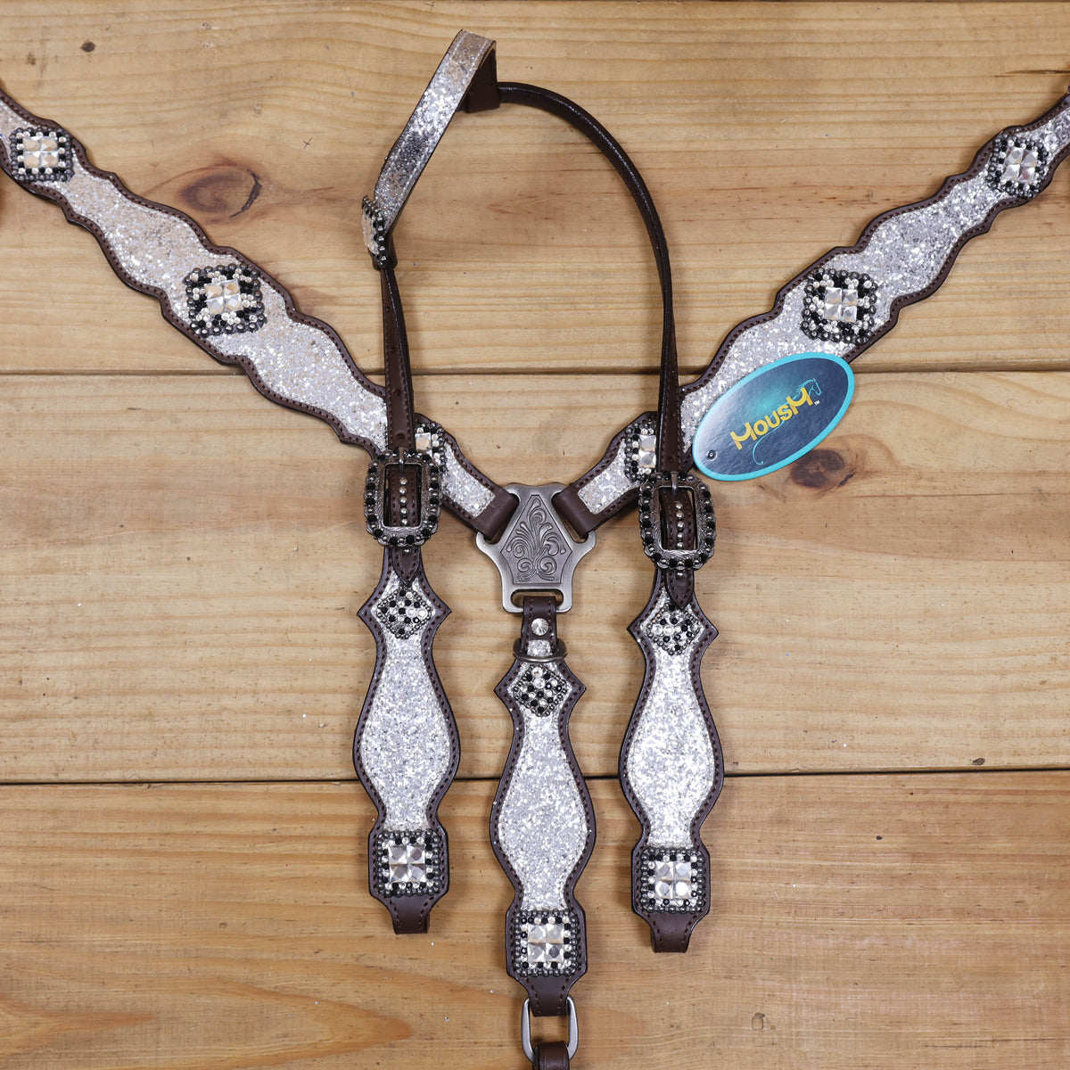 Silver Glitter Western Horse Tack with Bling Rhinestone Conchos
