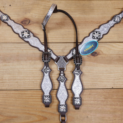 Silver Glitter Western Horse Tack with Bling Rhinestone Conchos