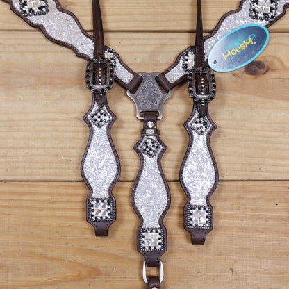 Silver Glitter Western Horse Tack with Bling Rhinestone Conchos