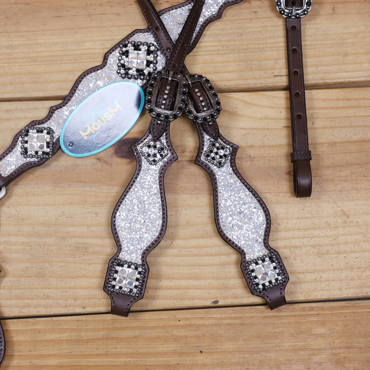 Silver Glitter Western Horse Tack with Bling Rhinestone Conchos