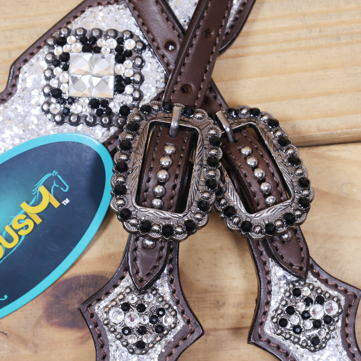 Silver Glitter Western Horse Tack with Bling Rhinestone Conchos