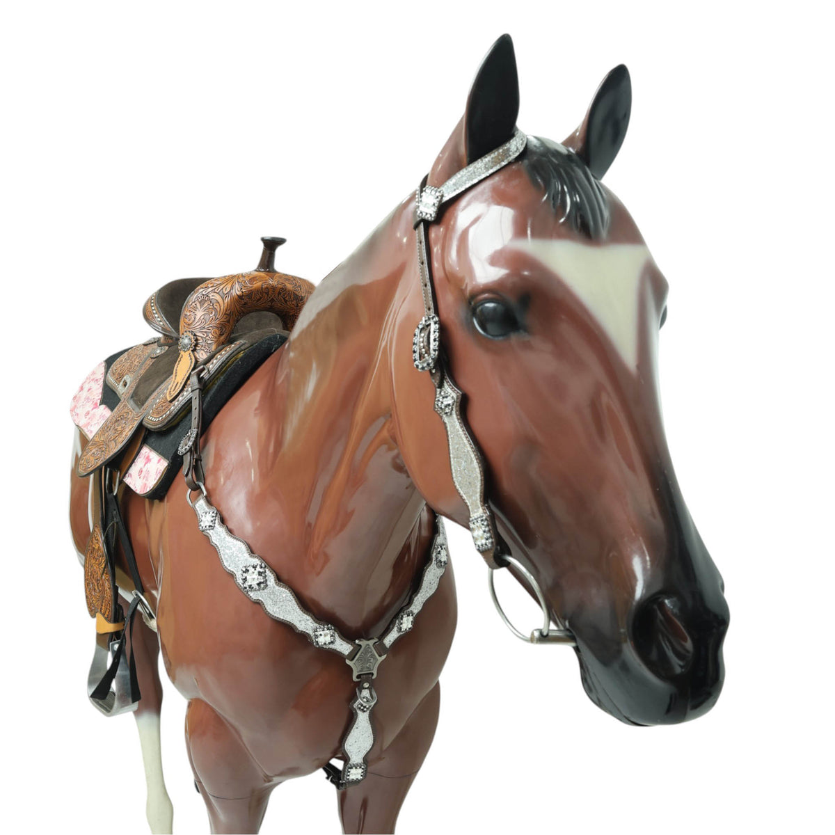 Silver Glitter Western Horse Tack with Bling Rhinestone Conchos