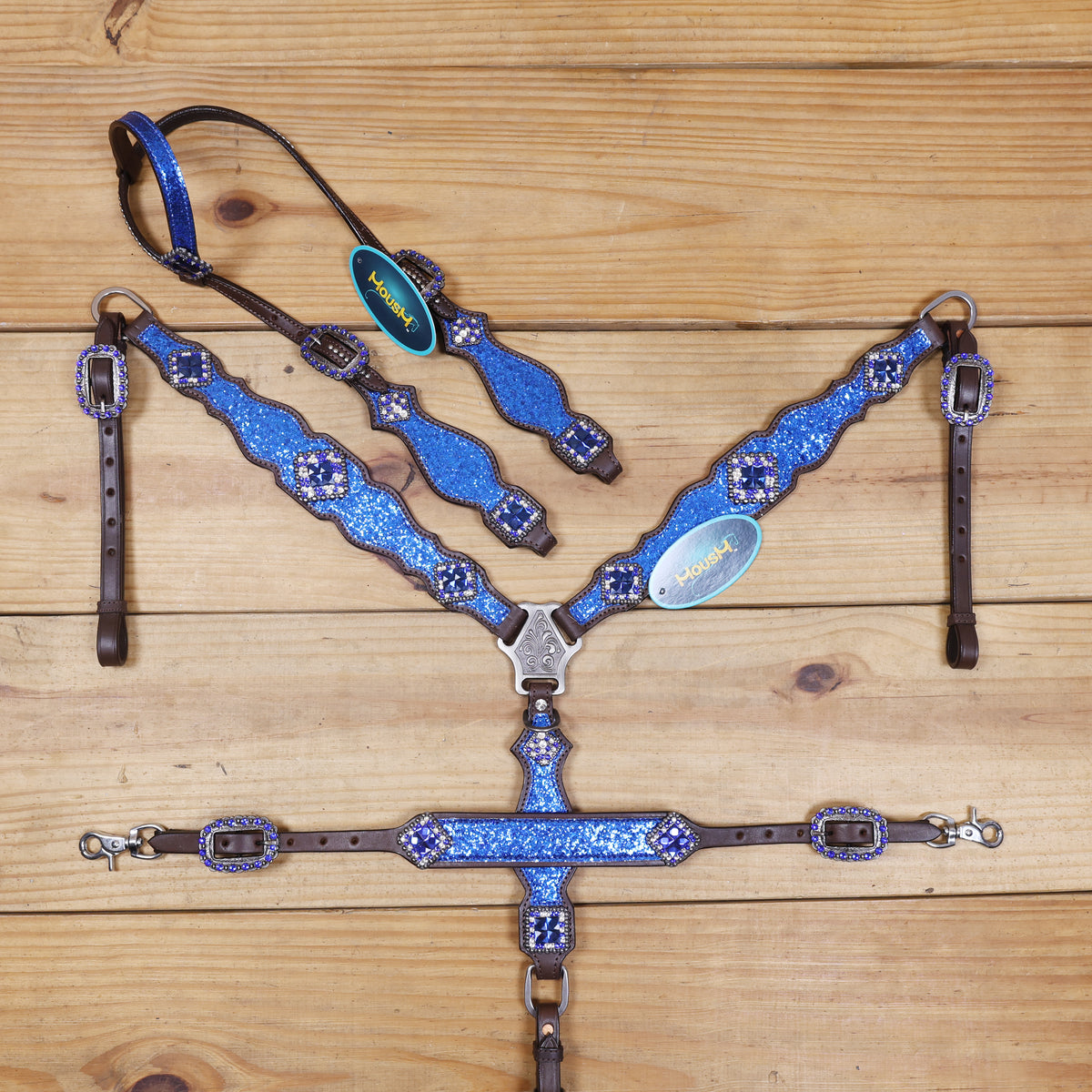 Royal Blue Glitter Western Headstall Set with Silver Studs