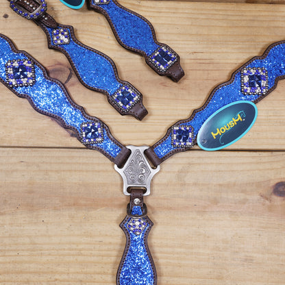 Royal Blue Glitter Western Headstall Set with Silver Studs