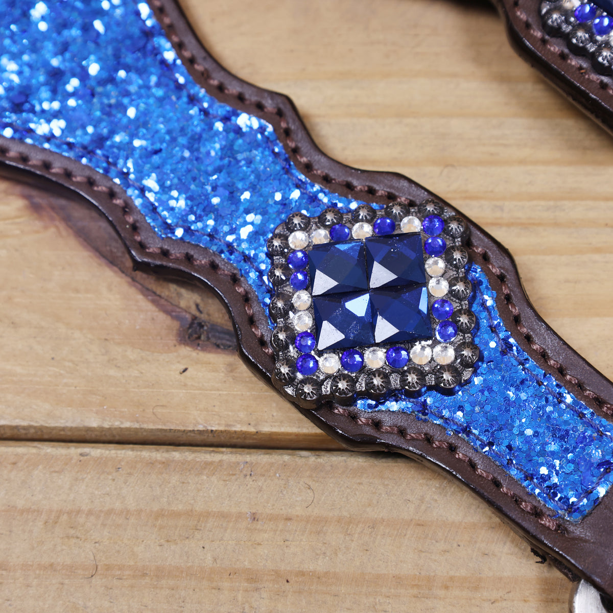 Royal Blue Glitter Western Headstall Set with Silver Studs