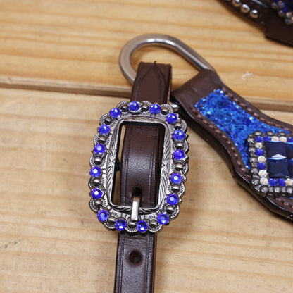Royal Blue Glitter Western Headstall Set with Silver Studs