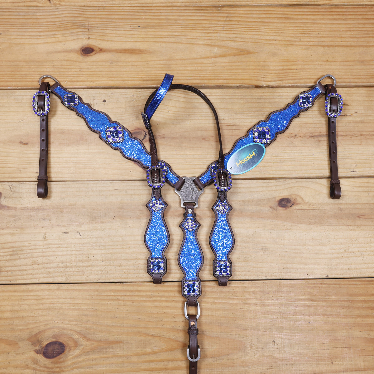 Royal Blue Glitter Western Headstall Set with Silver Studs